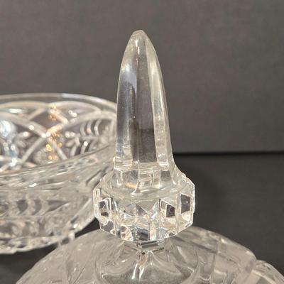 LOT 102D: Crystal Vases, Pitcher, and Footed Candy Dish with Lid