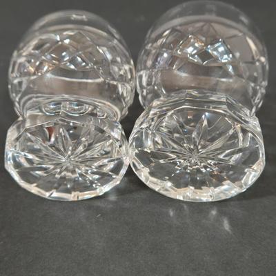 LOT 103D: Crystal Butter Dish, Nut Dish, Syrup Pitcher, Salt and Pepper Shakers, Oil and Vinegar Cruets, and Cordial Glasses