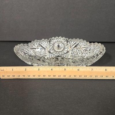 LOT 103D: Crystal Butter Dish, Nut Dish, Syrup Pitcher, Salt and Pepper Shakers, Oil and Vinegar Cruets, and Cordial Glasses