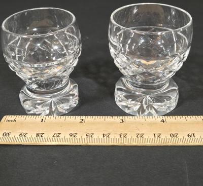 LOT 103D: Crystal Butter Dish, Nut Dish, Syrup Pitcher, Salt and Pepper Shakers, Oil and Vinegar Cruets, and Cordial Glasses