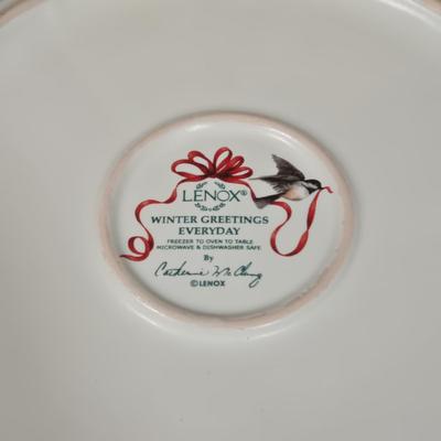 LOT 104D: Lenox 3 Qt. Round Baker, Christmas Tree Plate, Holiday Bowl, and Santa Figurine