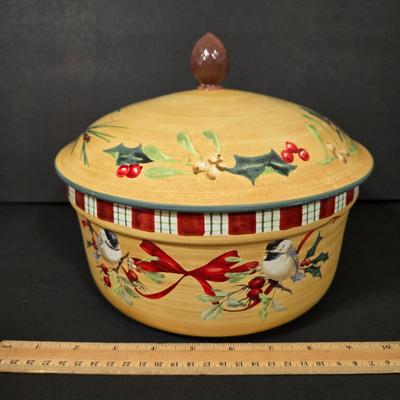 LOT 104D: Lenox 3 Qt. Round Baker, Christmas Tree Plate, Holiday Bowl, and Santa Figurine