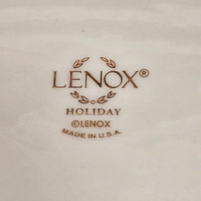 LOT 104D: Lenox 3 Qt. Round Baker, Christmas Tree Plate, Holiday Bowl, and Santa Figurine