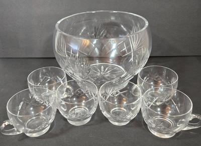 LOT 106D: Crystal Punchbowl with 6 Matching Cups