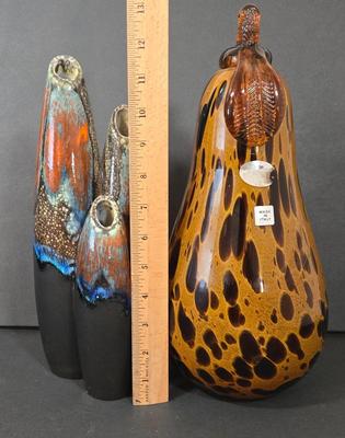 LOT 108D: Made in Italy Glass Gourd and Raku Fired Like Ceramic Vase