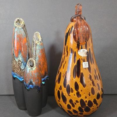 LOT 108D: Made in Italy Glass Gourd and Raku Fired Like Ceramic Vase