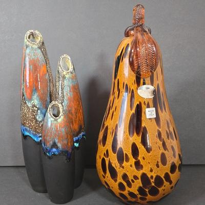 LOT 108D: Made in Italy Glass Gourd and Raku Fired Like Ceramic Vase
