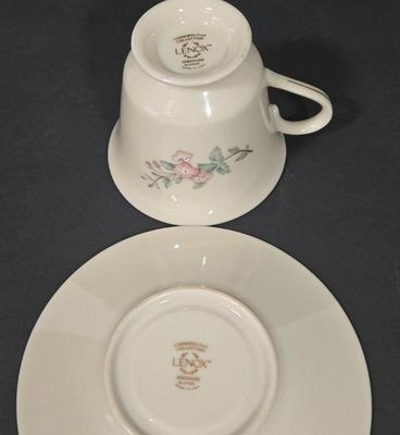 LOT 109D: Mikasa Pink Tulip Bowl, Lenox Cup and Saucer, Fitz and Floyd Trinket Box, and More