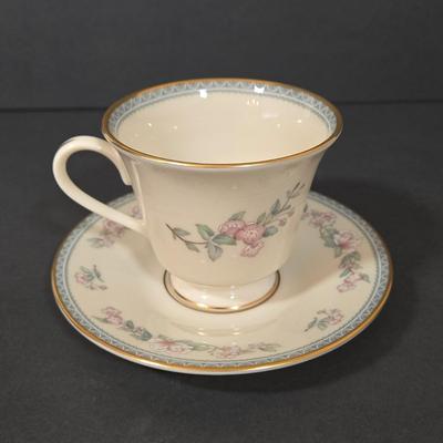 LOT 109D: Mikasa Pink Tulip Bowl, Lenox Cup and Saucer, Fitz and Floyd Trinket Box, and More