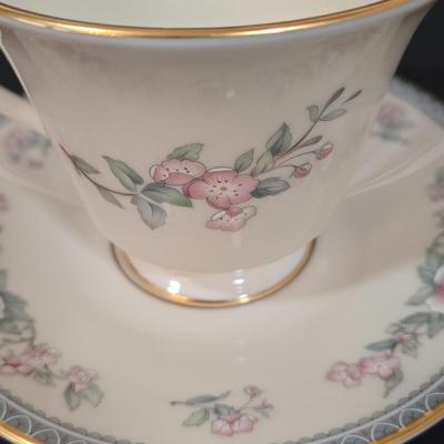 LOT 109D: Mikasa Pink Tulip Bowl, Lenox Cup and Saucer, Fitz and Floyd Trinket Box, and More