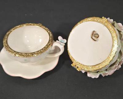 LOT 109D: Mikasa Pink Tulip Bowl, Lenox Cup and Saucer, Fitz and Floyd Trinket Box, and More