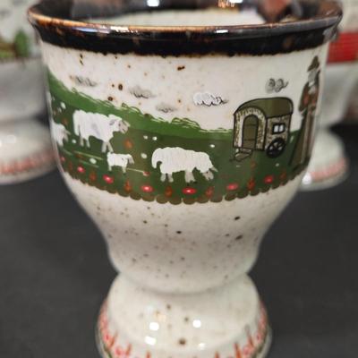 LOT 111D: Bavaria Rosler Ceramic Farm Themed Goblets