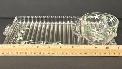 LOT 112D: Hand Painted Trifle Bowl and Four Snack Dishes with Matching Cups