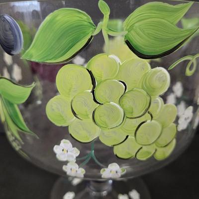 LOT 112D: Hand Painted Trifle Bowl and Four Snack Dishes with Matching Cups