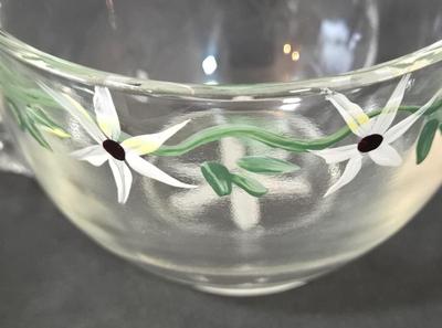 LOT 112D: Hand Painted Trifle Bowl and Four Snack Dishes with Matching Cups