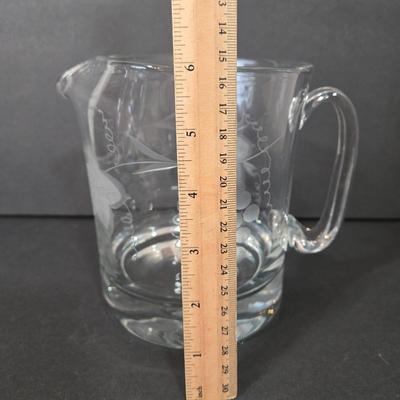 LOT 116D: Crystal Bell Shaped Taper Holders, Grape Vine Pitcher, and More