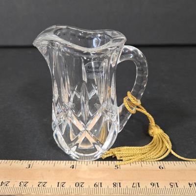 LOT 116D: Crystal Bell Shaped Taper Holders, Grape Vine Pitcher, and More