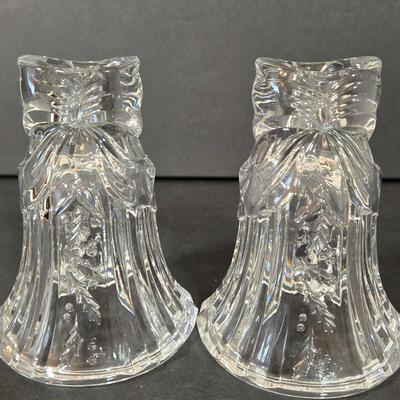 LOT 116D: Crystal Bell Shaped Taper Holders, Grape Vine Pitcher, and More