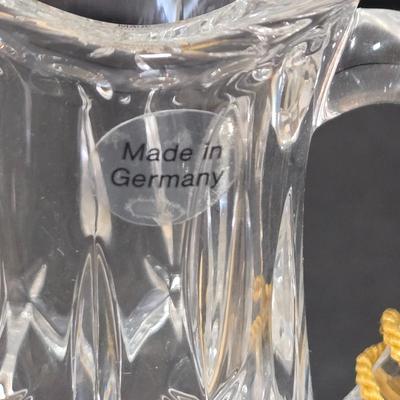 LOT 116D: Crystal Bell Shaped Taper Holders, Grape Vine Pitcher, and More