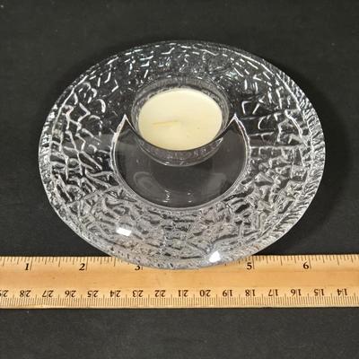 LOT 116D: Crystal Bell Shaped Taper Holders, Grape Vine Pitcher, and More