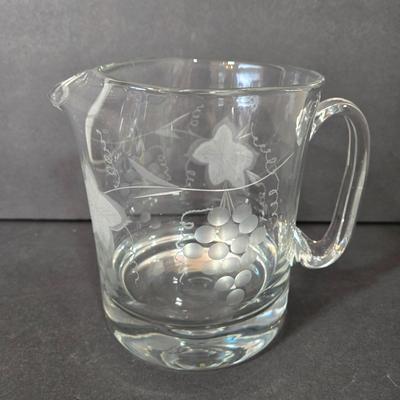 LOT 116D: Crystal Bell Shaped Taper Holders, Grape Vine Pitcher, and More