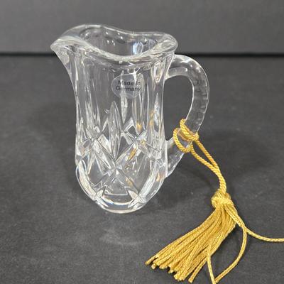 LOT 116D: Crystal Bell Shaped Taper Holders, Grape Vine Pitcher, and More