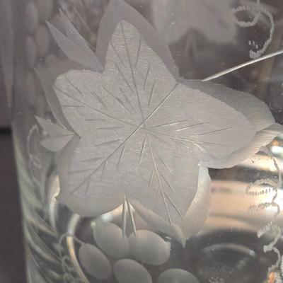 LOT 116D: Crystal Bell Shaped Taper Holders, Grape Vine Pitcher, and More