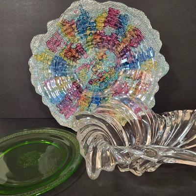 LOT 119D: Beautiful Multi-Colored Decorative Bowl, Crystal Bowl, and Uranium Glass Plate