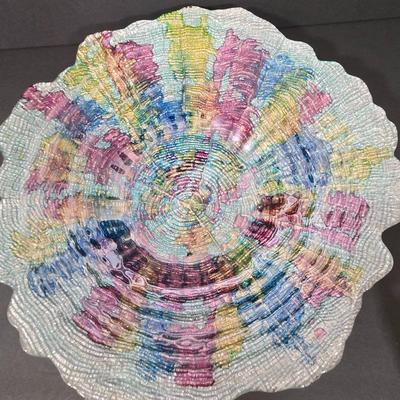 LOT 119D: Beautiful Multi-Colored Decorative Bowl, Crystal Bowl, and Uranium Glass Plate