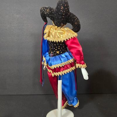 LOT 120D: Harlequin Doll, Clown Doll, and Art Deco Doll with Feathers