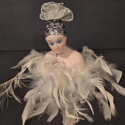 LOT 120D: Harlequin Doll, Clown Doll, and Art Deco Doll with Feathers