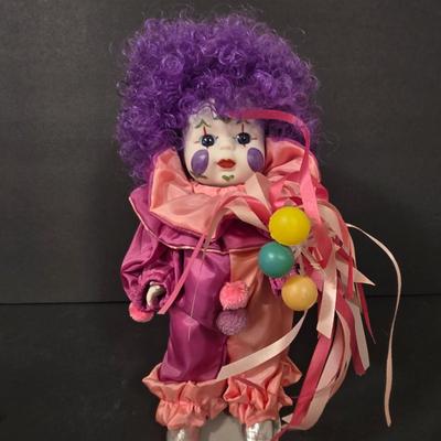 LOT 120D: Harlequin Doll, Clown Doll, and Art Deco Doll with Feathers