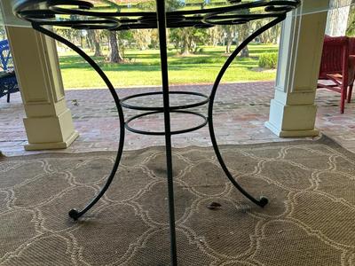 Round Glass-Top Wrought Iron Patio Table