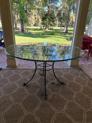 Round Glass-Top Wrought Iron Patio Table