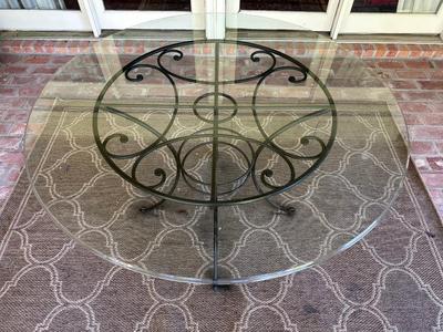 Round Glass-Top Wrought Iron Patio Table