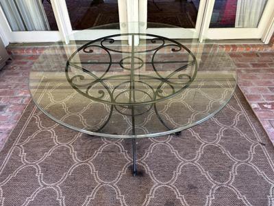 Round Glass-Top Wrought Iron Patio Table