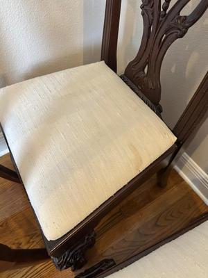 Carved Mahogany-Style Glass Top Dining Table with Six Chairs