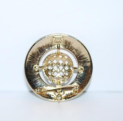 LIME GREEN CIRCLE BROOCH (1¾" Diam.) with Gold Colored Center "GRILL" and Gold Tone Setting