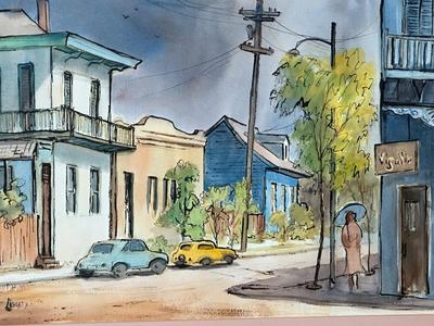 Original Watercolor Street Scene by Liberty