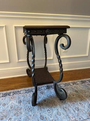 Scrolled Iron and Wood Accent Table