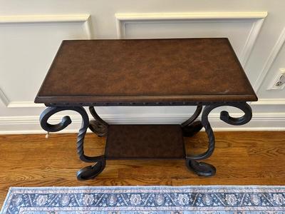Scrolled Iron and Wood Accent Table
