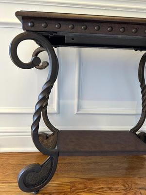 Scrolled Iron and Wood Accent Table