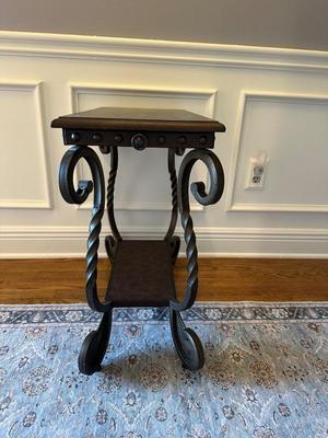 Scrolled Iron and Wood Accent Table