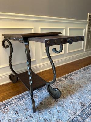 Scrolled Iron and Wood Accent Table