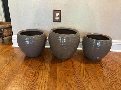 Set of Three Glazed Ceramic Planters