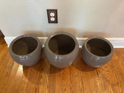 Set of Three Glazed Ceramic Planters