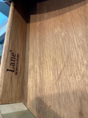 Lane Round Accent Table with Drawer and Inlaid Top