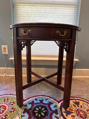 Lane Round Accent Table with Drawer and Inlaid Top