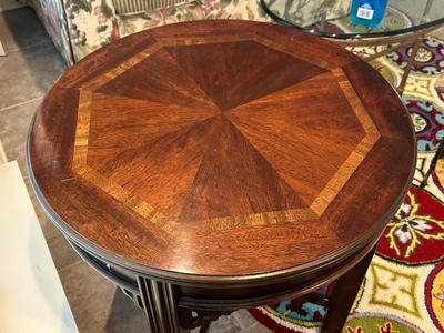 Lane Round Accent Table with Drawer and Inlaid Top