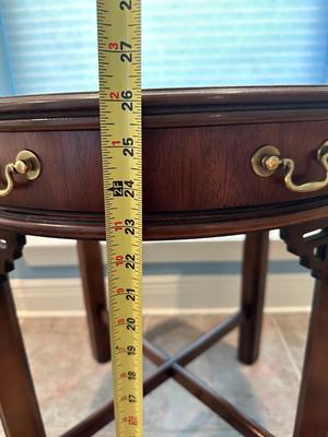 Lane Round Accent Table with Drawer and Inlaid Top